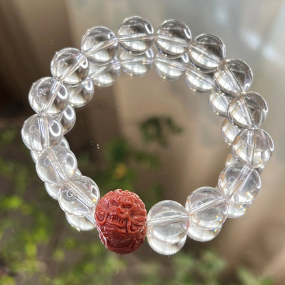 White crystal Nanhong carved dragon ball bracelet