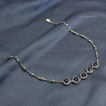 Fashionable and elegant sapphire flower sterling silver bracelet