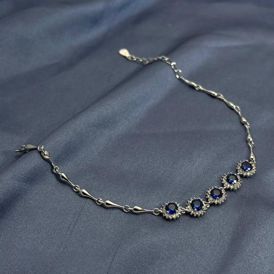 Fashionable and elegant sapphire flower sterling silver bracelet