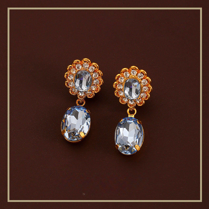 103-Temperament retro exquisite zircon water drop flower earrings