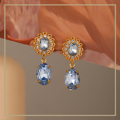 103-Temperament retro exquisite zircon water drop flower earrings