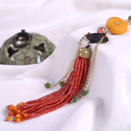 Chinese style natural red clothing necklace earrings set