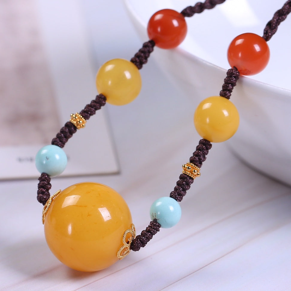 Chinese style natural beeswax woven necklace