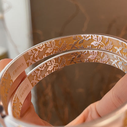 Ancient gold-painted leaf sterling silver bracelet