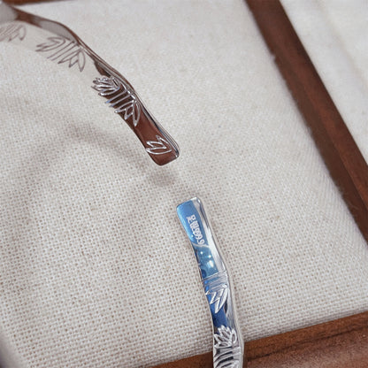 Bamboo leaf engraved sterling silver bracelet