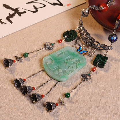 Chinese style jade inlaid sweater necklace