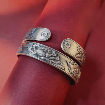 Chinese frosted pattern sterling silver bracelet