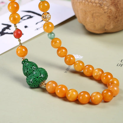 Chinese style white flower amber jade necklace