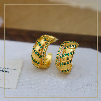 90-High-grade retro green zircon c-shaped earrings