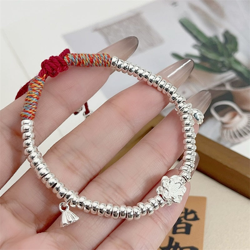 Chinese style peace and joy sterling silver wrap braided bracelet