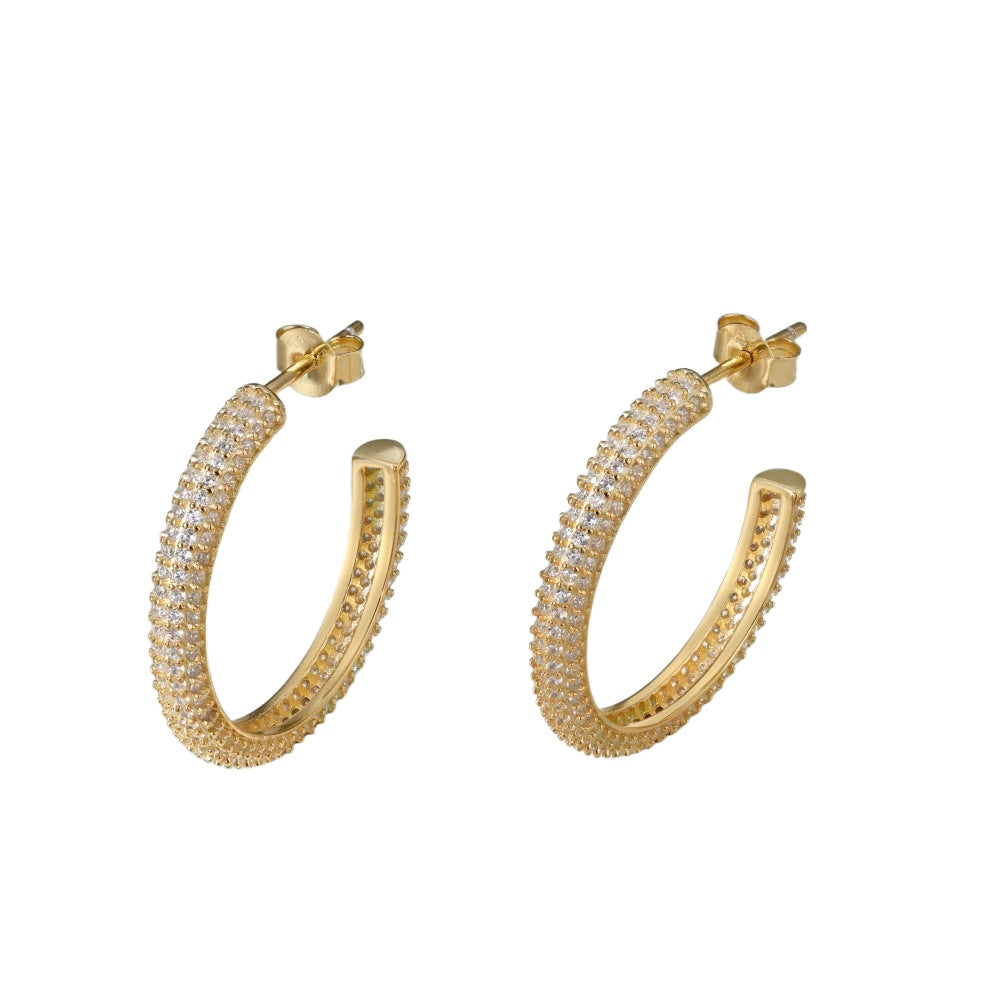 Fashionable and simple sterling silver zircon half hoop earrings