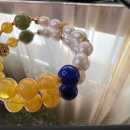 Chinese mandarin duck pearl beeswax bracelet