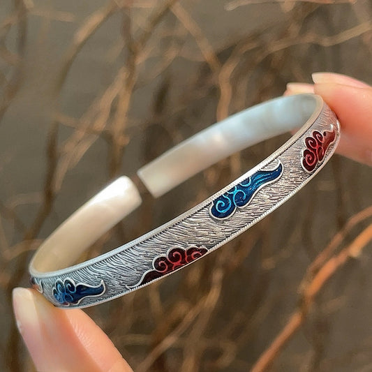 Sandy old enamel auspicious cloud sterling silver bracelet