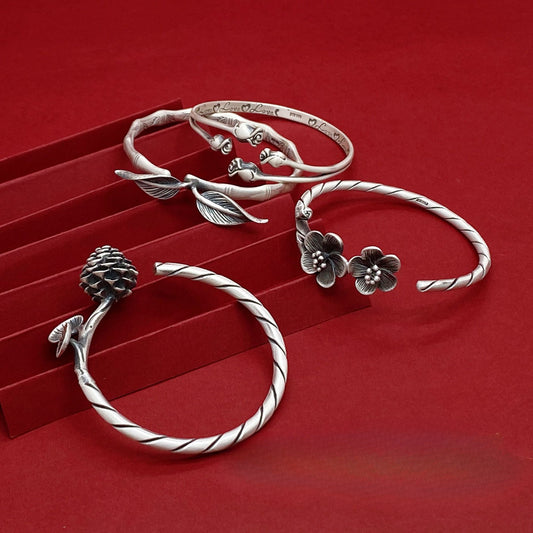 Chinese style rose rich sterling silver bracelet