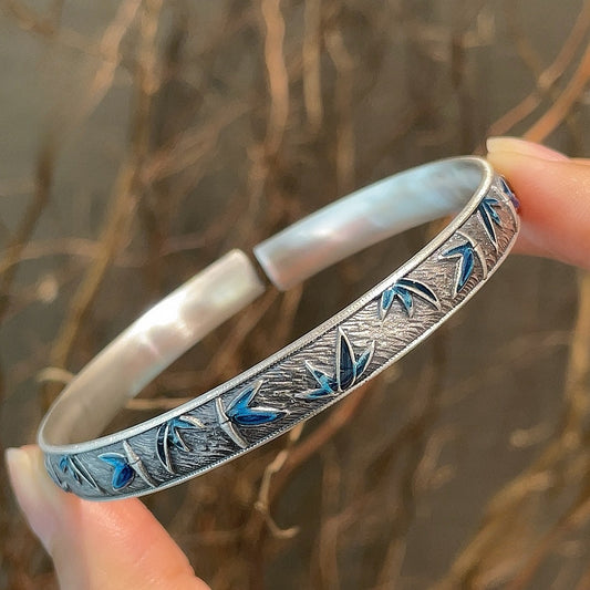 Sandy old enamel bamboo leaf sterling silver bracelet