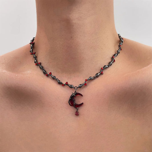 Hip Hop Dark Star Moon Necklace