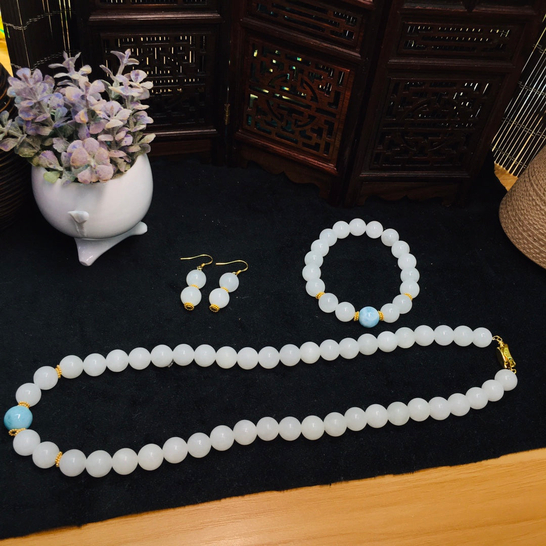 Chinese style Hetian jade sea pattern stone set