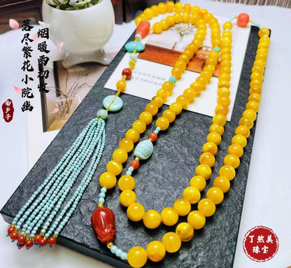 Chinese style 108 beeswax Buddhist beads necklace