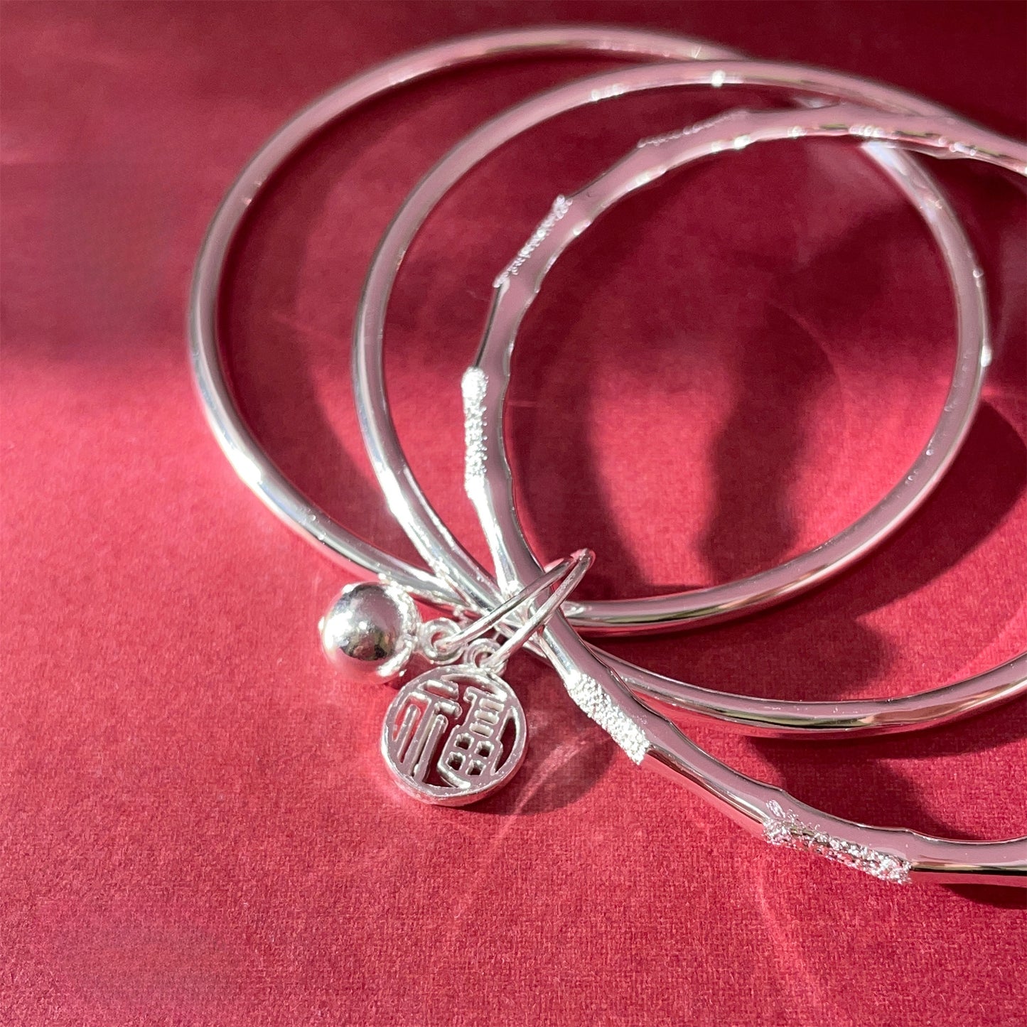 Chinese bamboo hanging bell sterling silver bracelet