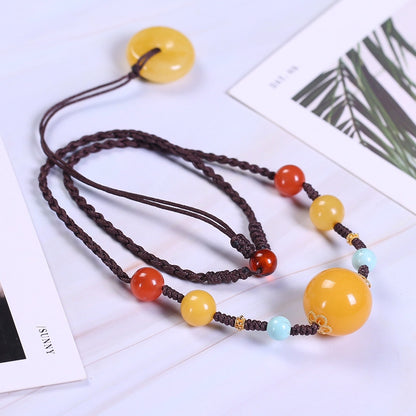 Chinese style natural beeswax woven necklace