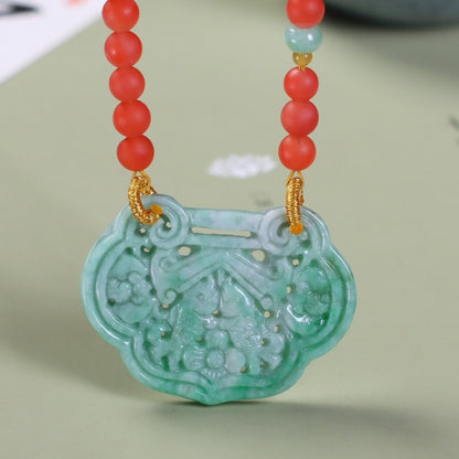 Chinese style natural jadeite and red nanhong necklace