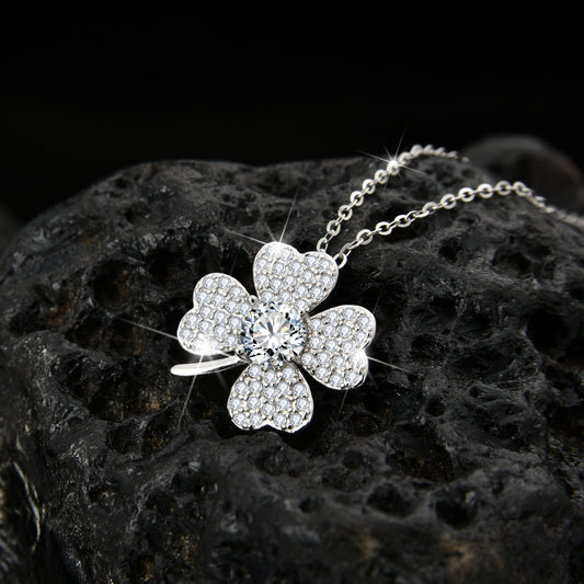 Symbol of luck fashion design clover petal cubic zirconia pendant necklace