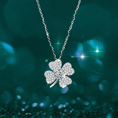 Symbol of luck fashion design clover petal cubic zirconia pendant necklace