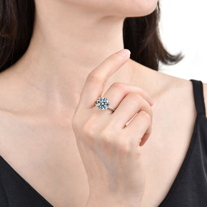 Simple high-end design six-claw zircon open ring