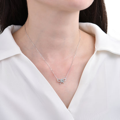 Double layer design cubic zirconia bow necklace