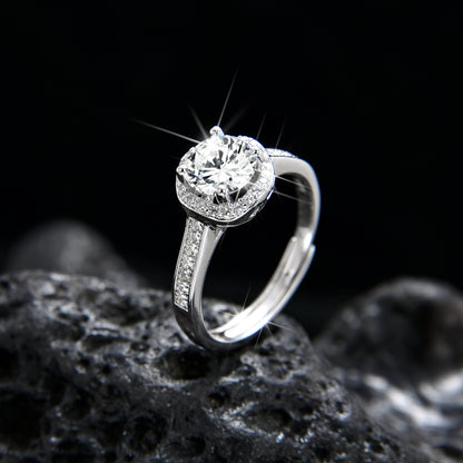 Half Wall Sparkling Cubic Zirconia Round Bezel Ring