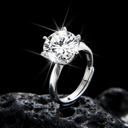 Simple high-end design six-claw zircon open ring