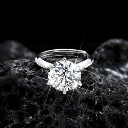 Simple high-end design six-claw zircon open ring