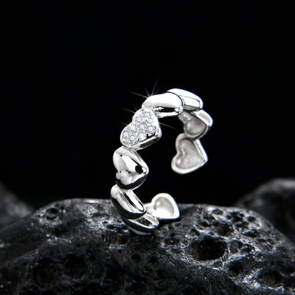 Elegant and shining heart stitching open ring