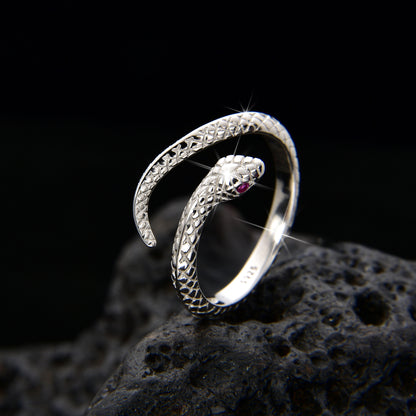 Pink Eye Stone Snake Couple Ring