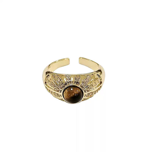 Vintage Gold Brushed Tiger Eye Open Ring