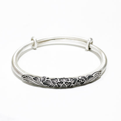 Ethnic style peony round stick sterling silver bracelet