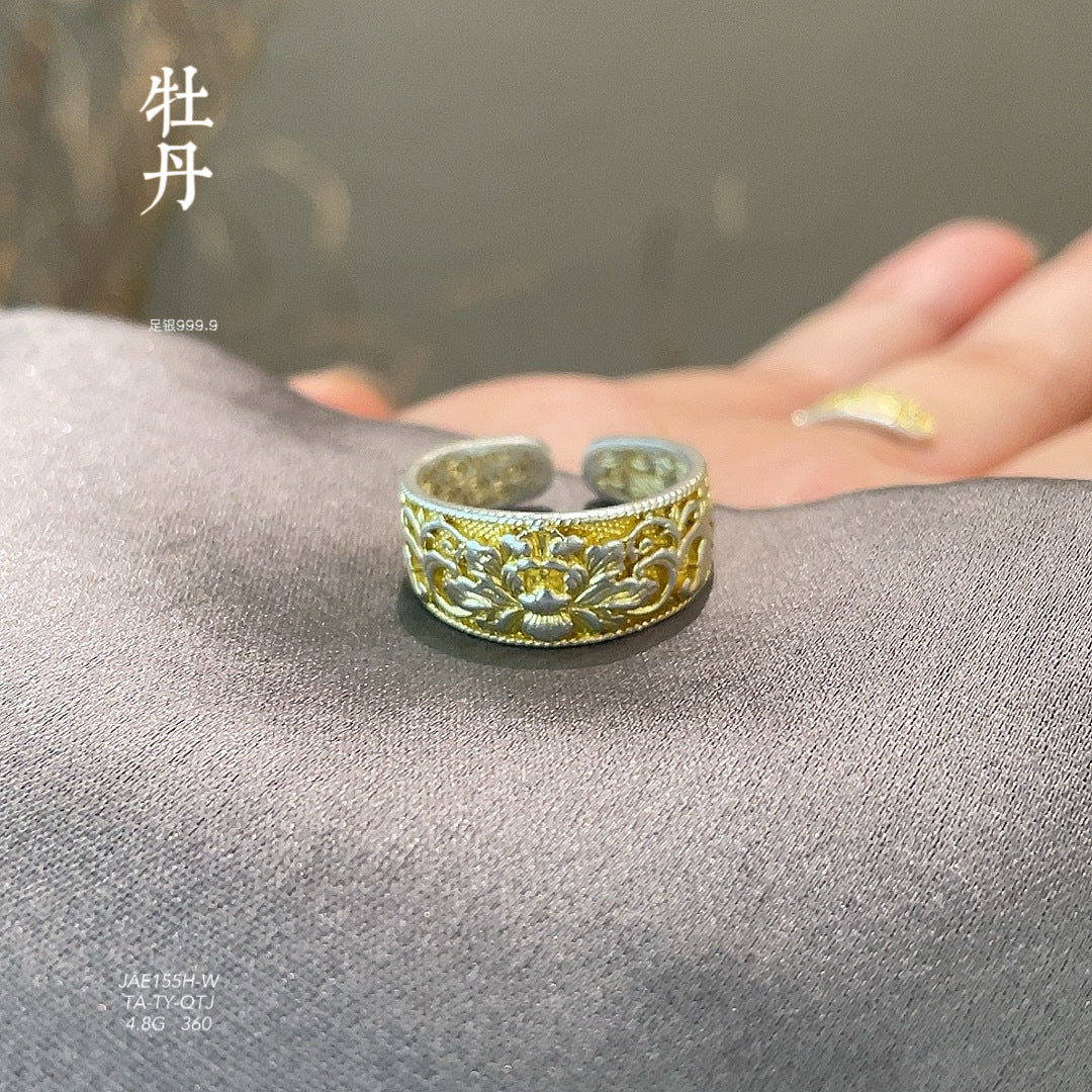 Chinese style pattern sterling silver ring