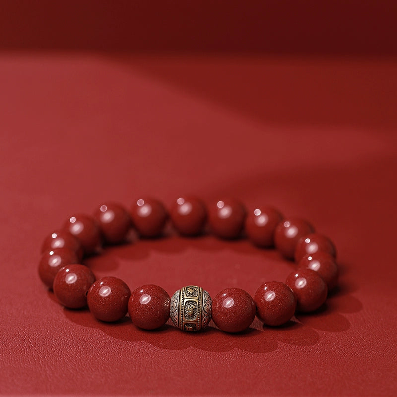 Retro Chinese style cinnabar purple gold sand bracelet Thai silver six-character motto bead bracelet