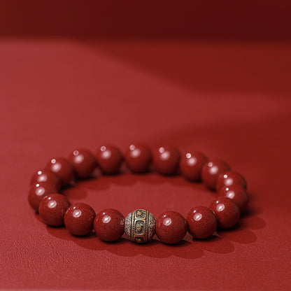 Retro Chinese style cinnabar purple gold sand bracelet Thai silver six-character motto bead bracelet