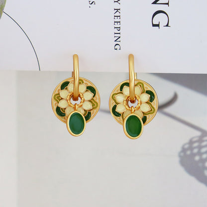 56-Chinese ancient style colorful flower enamel earrings