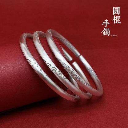 Chinese style auspicious cloud round stick sterling silver bracelet couple model