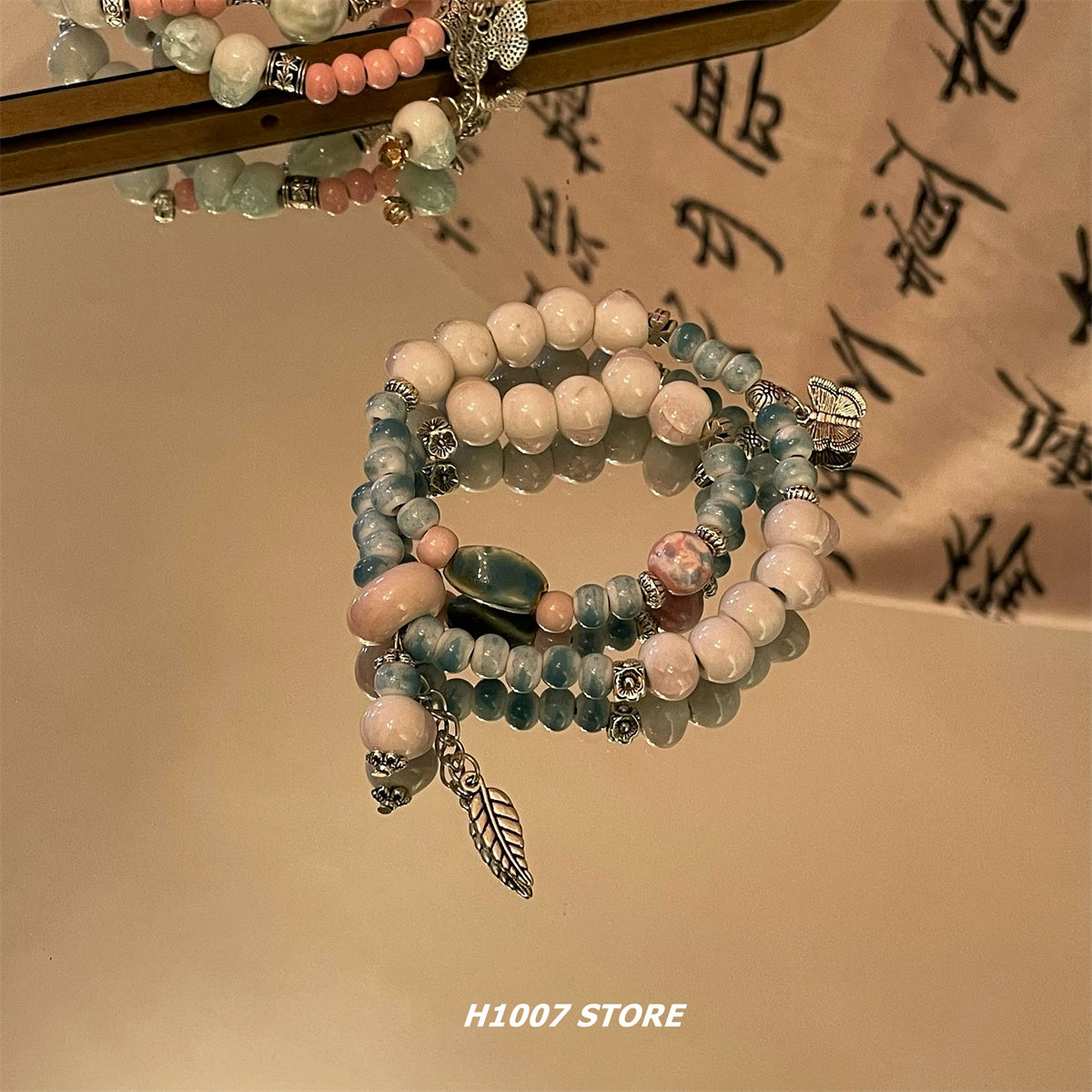 New Chinese style ceramic double layer beaded bracelet