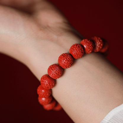 Chinese style red yarn purple cinnabar bracelet Huiwen bead flower bead bracelet