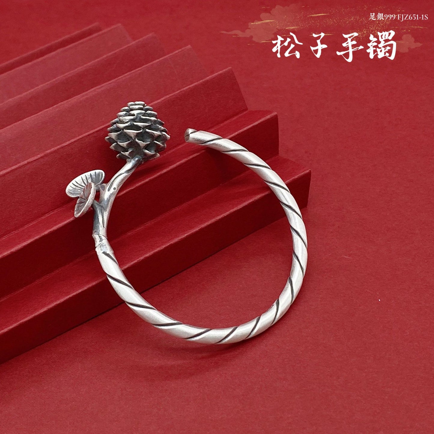 Chinese style rose rich sterling silver bracelet