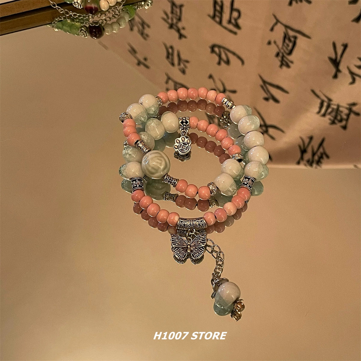 New Chinese style ceramic double layer beaded bracelet