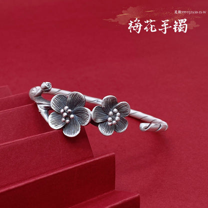 Chinese style rose rich sterling silver bracelet