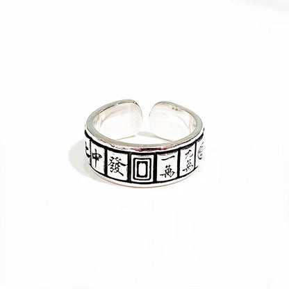 Mahjong open sterling silver ring