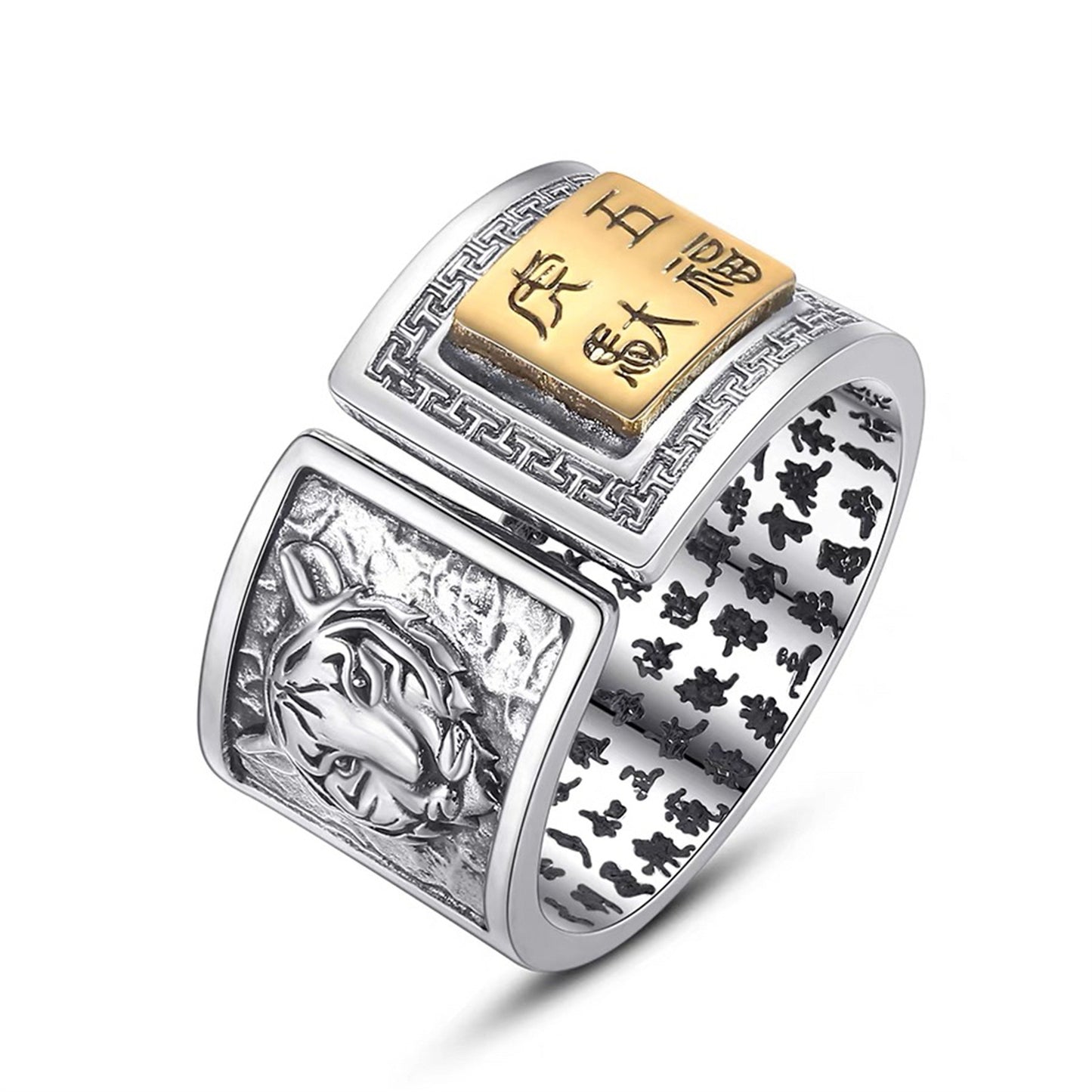 Ancient style twelve zodiac sterling silver ring