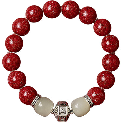 Exquisite New Chinese Style Cinnabar Purple Gold Sand Bracelet and Hetian Jade Buddhist Beads