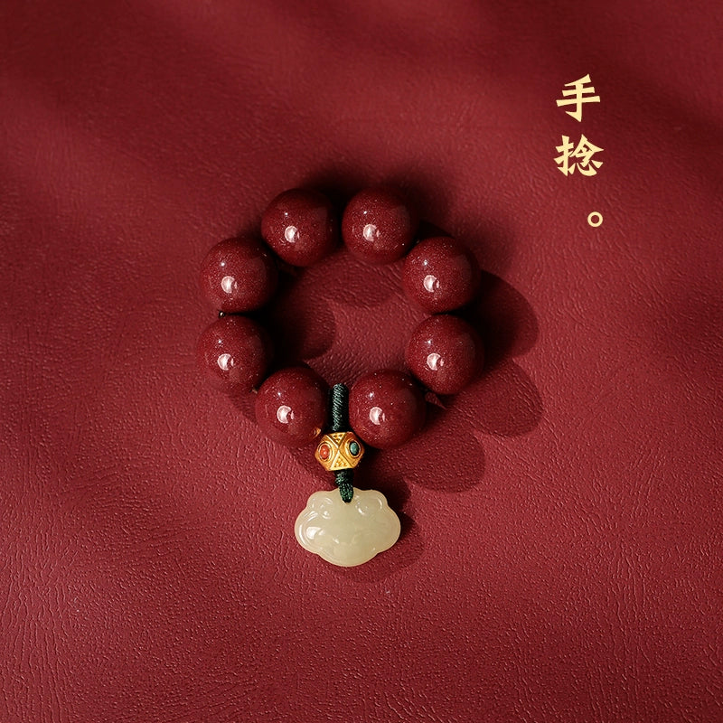 High-end Chinese style cinnabar national style Hetian jade Ruyi hand-twisted bracelet